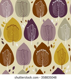 floral seamless pattern, fabric texture with decorative trees. Cute background with leaves for curtains, clothes, prints, wallpapers, packages