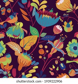 Floral seamless pattern for fabric, wallpaper or print. Floral motifs summer garden and the birds.