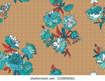 Patrón floral sin fisuras para tela, papel pintado, fondo. Flores grandes y hojas de peonías. 