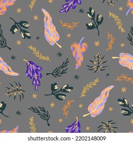 Floral seamless pattern with fabulous flowers, gray and green. meadow and garden chamomile flowers. forget-me-not. plant background