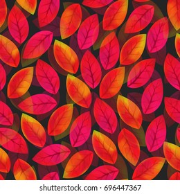 Floral seamless pattern with fallen leaves. Autumn. Leaf fall. Colorful artistic background. Can be used for wallpaper, textiles, wrapping, card, cover. Vector illustration, eps10