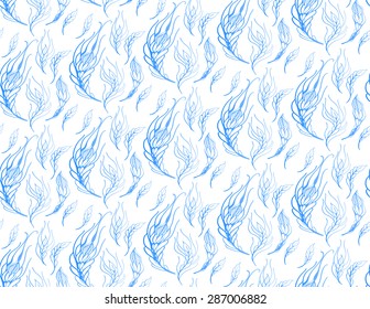 Floral seamless pattern with feather hand drawn , vector illustration
