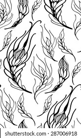 Floral seamless pattern with feather hand drawn , vector illustration