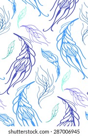 Floral seamless pattern with feather hand drawn , vector illustration