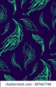 Floral seamless pattern with feather hand drawn , vector illustration