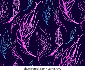 Floral seamless pattern with feather hand drawn , vector illustration