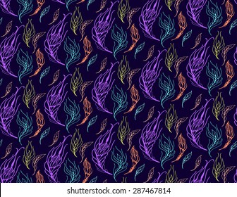 Floral seamless pattern with feather hand drawn , vector illustration