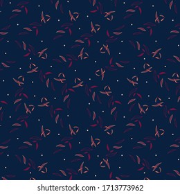 Floral seamless pattern, filistedrone plant, red, yellow and blue, dark blue background, seamless pattern