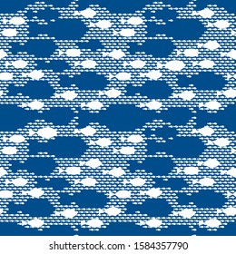 Floral seamless pattern with fish isolated on blue background. Template in trendy classic blue color 2020 year in vector. Save the ocean. Zero waste concept. Design textile, wallpaper,baby fabric,web.