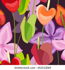 Floral seamless pattern. Flamingo flower, tropical plant. Exotic background. 