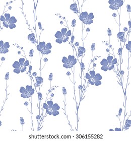 Floral seamless pattern of flax plant. Vector abstract floral background.