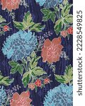Floral seamless pattern. Flower background. Floral tile ornamental bouquet with big flowers and leaves. Spring flourish garden. Colorful flowers on ethnic African background.