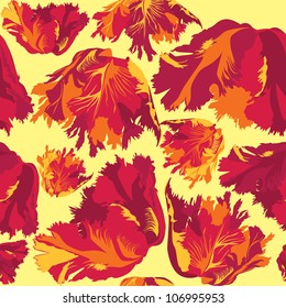 Floral seamless pattern. Flower background. Floral seamless texture with flowers red tulips on yellow  background