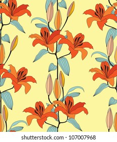 Floral seamless pattern Flower background Ornamental texture with red flowers lily