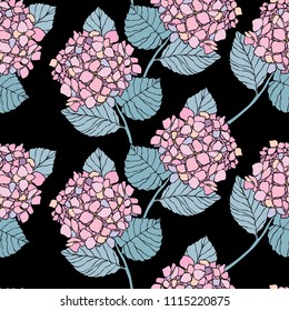 Floral seamless pattern. Flower background. Flourish ornamental summer wallpaper with flowers hydrangea.