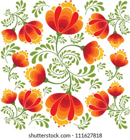 Floral seamless pattern. Flower background. Floral seamless texture with flowers. Russian folk floral background. Traditional Russian ornament. 