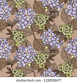 Floral seamless pattern. Flower background. Flourish ornamental summer wallpaper with flowers hydrangea.