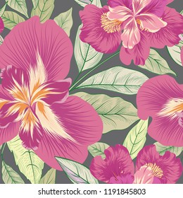 Floral seamless pattern.  Flower background. Flourish garden texture with flowers and leaves ornament. Flourish nature garden textured wallpaper