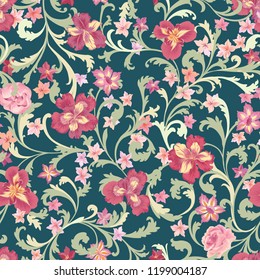 Floral seamless pattern.  Flower background. Flourish garden texture with flowers and leaves ornament. Flourish nature garden textured background