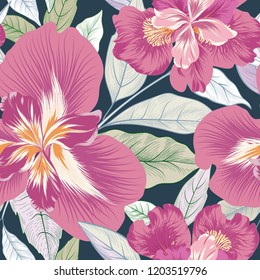 Floral seamless pattern.  Flower background. Flourish garden texture with flowers and leaves ornament. Flourish nature garden textured wallpaper