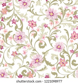 Floral seamless pattern. Flower background. Flourish texture with flowers and leaves. Textured garden wallpaper