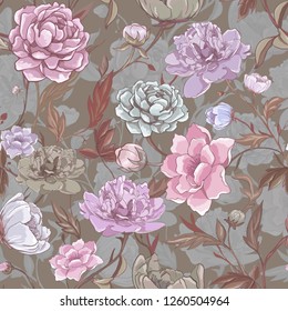 Floral seamless pattern. Flower background. Bloom garden Wallpaper with flowers. Delicate patterned background with lush flowers.