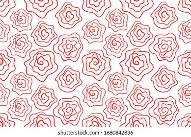 Floral seamless pattern, flower background. Outline flowers - line chamomile, jasmine, daisy. Pink and red
