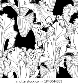 Floral seamless pattern. Flower background. Floral seamless texture with iris flowers. Flourish tiled line wallpaper.