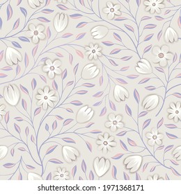 Floral seamless pattern. Flower background. Floral seamless pattern with flowers. Flourish tiled white spring wallpaper