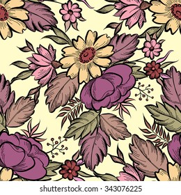 Floral seamless pattern. Flower background. Floral tile fall texture with flowers Ornamental flourish garden cover for card design