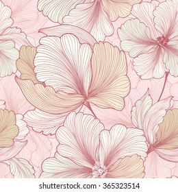 Floral seamless pattern. Flower background. Flourish sketch texture with flowers daisy.