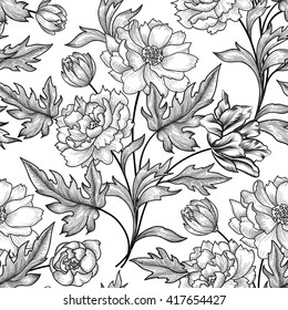 Floral seamless pattern. Flower background. Floral seamless texture with flowers. Flourish tiled wallpaper