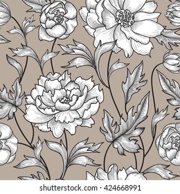 Nahtloses Muster ohne Blumen.  floraler Hintergrund. Blumenziegel mit Blumen. Frühlingsblühgarten