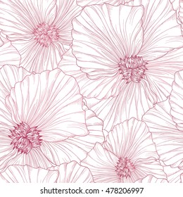 Floral seamless pattern. Flower background. Engraving seamless texture with flowers. Flourish tiled wallpaper