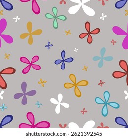 Patrón sin fisuras florales, ramificaciones de flores patrón sin fisuras, Vector, ilustración, diseño de patrón de flores Patrón de flores sin fisuras con flores pequeñas de colores. Fondo plano simple de flores brillantes
