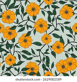 Patrón sin fisuras florales, ramificaciones de flores patrón sin fisuras, Vector, ilustración, diseño de patrón de flores Patrón de flores sin fisuras con flores pequeñas de colores. Fondo plano simple de flores brillantes