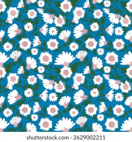 Patrón sin fisuras florales, ramificaciones de flores patrón sin fisuras, Vector, ilustración, diseño de patrón de flores Patrón de flores sin fisuras con flores pequeñas de colores. Fondo plano simple de flores brillantes