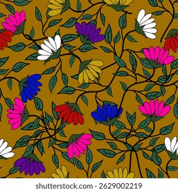 Floral seamless pattern ,flower branches seamless pattern , vector , illustration ,flowers pattern design Seamless flower pattern with colorful little flowers. Simple flat bright flowers background