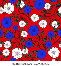 Floral seamless pattern ,flower branches seamless pattern , vector , illustration ,flowers pattern design Seamless flower pattern with colorful little flowers. Simple flat bright flowers background