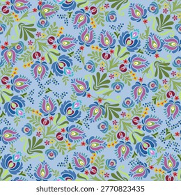 Floral seamless pattern, Flower chintz pattern seamless vector border print. Botanical batik background. Arabesque floral ornament motif for decoration fabric, women clothing, scarf, wallpaper design.