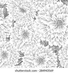 Floral seamless pattern. Flower chrysanthemum  sketch Chinese style background. Flourish seamless texture with flowers.