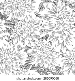 Floral seamless pattern. Flower chrysanthemum  sketch Chinese style background. Flourish seamless texture with flowers.
