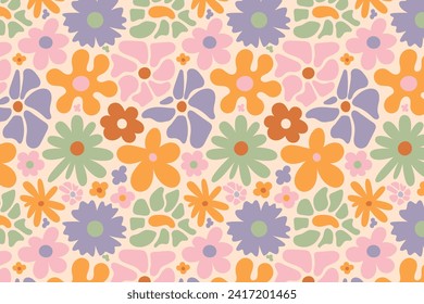 Floral Seamless Pattern. flower Seamless Pattern design. Trendy floral pattern. Groovy flower. vector illustration.