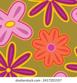 Patrón sin soldadura floral. diseño de patrón sin foco. Patrón floral de moda. Flor de Groovy. ilustración vectorial.