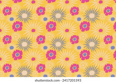 Floral Seamless Pattern. flower Seamless Pattern design. Trendy floral pattern. Groovy flower. vector illustration.
