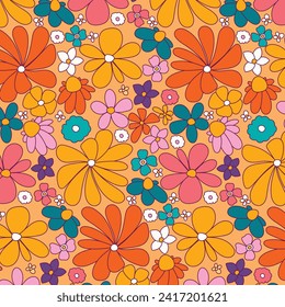 Patrón sin soldadura floral. diseño de patrón sin foco. Patrón floral de moda. Flor de Groovy. ilustración vectorial.