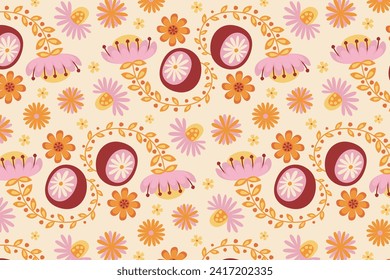 Patrón sin soldadura floral. diseño de patrón sin foco. Patrón floral de moda. Flor de Groovy. ilustración vectorial.