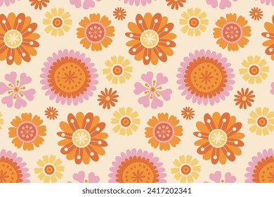 Patrón sin soldadura floral. diseño de patrón sin foco. Patrón floral de moda. Flor de Groovy. ilustración vectorial.