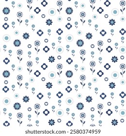 Floral seamless pattern with flower and heart shapes in modern abstract design in gray colors on white background, textile print, wallpaper.