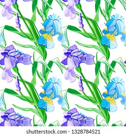 Floral seamless pattern. Flower iris background. Floral seamless texture with flowers.